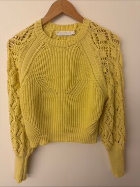 Jonathan Simkhai Bright Yellow Lace-Sleeve Crewneck Sweater